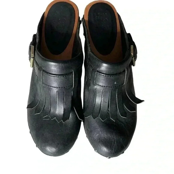 MADEWELL 1937 FOOTWEAR Classic Leather Heel Wood Fringe Studded Clogs Size 7 - Picture 4 of 10